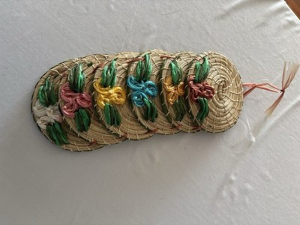 Vintage Straw Woven Coasters Set of 6 New Can Be Hung For Decoration
